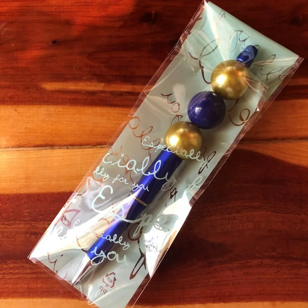 Handmade Blue and Gold‎ Beaded Ballpoint Pen